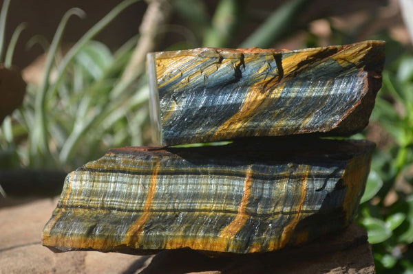 Natural Golden Blue Tigers Eye Specimens  x 2 From Prieska, South Africa - TopRock