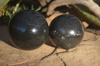 Polished Black Basalt Spheres x 2 From Madagascar