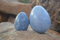 Polished Blue Calcite Gemstone Eggs & Hearts  x 6 From Ihadilalana, Madagascar