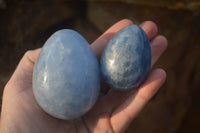 Polished Blue Calcite Gemstone Eggs & Hearts  x 6 From Ihadilalana, Madagascar