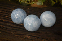 Polished Blue Calcite Spheres  x 3 From Ihadilalana, Madagascar