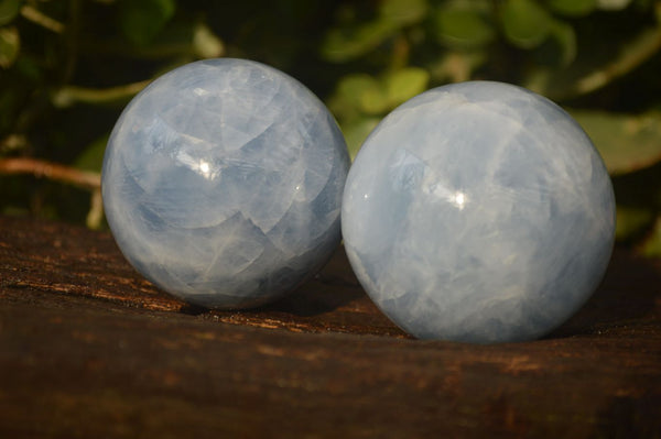 Polished Blue Calcite Spheres  x 3 From Ihadilalana, Madagascar