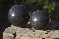 Polished Black Basalt Spheres x 2 From Madagascar