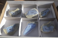 Polished One Side Polished Blue Lace Agate Pieces x 6 From Nsanje, Malawi