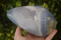 Polished Blue Lace Agate Geode Standing Free Form x 1 From Nsanje, Malawi