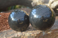 Polished Black Basalt Spheres x 2 From Madagascar