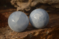 Polished Blue Calcite Spheres  x 3 From Ihadilalana, Madagascar