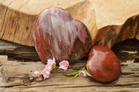 Polished Petrified Red Podocarpus Wood Hearts  x 2 From Mahajanga, Madagascar - TopRock