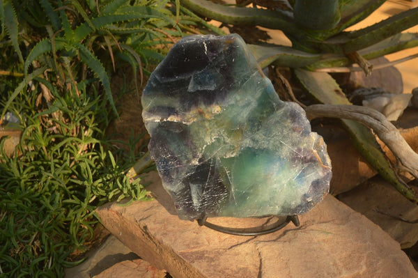 Polished  Watermelon Fluorite Slice With Custom Metal Stand  x 1 From Uis, Namibia