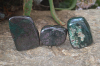 Polished Fluorescent Ruby Corundum In Chrome Verdite Free Forms x 3 From Mutoko, Zimbabwe