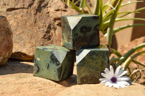 Polished Stromatolite / Kambamba Jasper Cubes (Corners Cut To Stand) x 4 From Mahajanga, Madagascar - TopRock