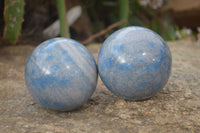 Polished Blue Spotted Spinel Quartz Spheres x 2 From Madagascar