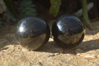 Polished Schorl Black Tourmaline Spheres x 4 From Madagascar