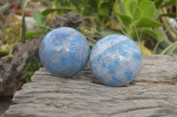 Polished Blue Spotted Spinel Quartz Spheres x 2 From Madagascar