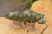 Polished Hand Carved Verdite & Lepidolite Hippos  x 3 From Zimbabwe - TopRock