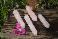 Polished Double Terminated Pink Rose Quartz Points  x 4 From Ambatondrazaka, Madagascar - TopRock