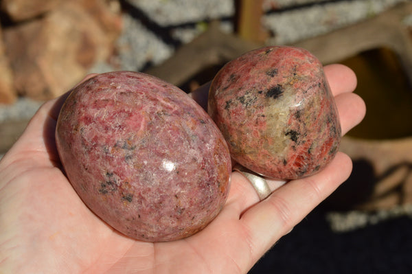 Natural Pink Rhodonite Palm Stones / Free Forms x 6 From Zimbabwe - TopRock