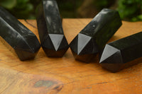 Polished Stunning Pitch Black Basalt Crystal Points x 6 From Madagascar - TopRock