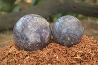 Polished Purple Lepidolite Spheres With Pink Rubellite On Some  x 4 From Madagascar - Toprock Gemstones and Minerals 