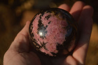 Polished  Pink & Black Rhodonite Spheres x 4 From Madagascar