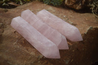 Polished Double Terminated Pink Rose Quartz Points  x 4 From Ambatondrazaka, Madagascar - TopRock