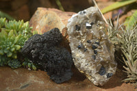 Natural Schorl Black Tourmaline & Smokey Quartz Specimens x 2 From Erongo Mountains, Namibia - TopRock