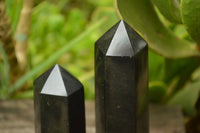 Polished Stunning Pitch Black Basalt Crystal Points x 6 From Madagascar - TopRock