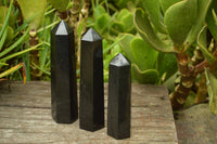 Polished Stunning Pitch Black Basalt Crystal Points x 6 From Madagascar - TopRock