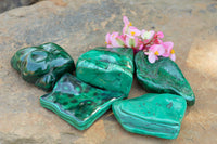 Polished Malachite Free Forms With Stunning Flower & Banding Patterns x 5 From Congo - TopRock