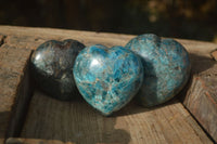 Polished Blue Apatite Gemstone Hearts  x 3 From Madagascar - Toprock Gemstones and Minerals 