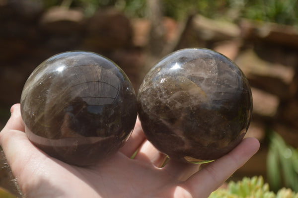 Polished Smokey Morion Quartz Spheres  x 2 From Madagascar - TopRock