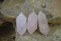 Polished Gemmy Double Terminated Rose Quartz Points x 6 From Antsirabe, Madagascar