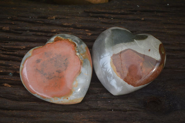 Polished Polychrome Jasper Hearts  x 2 From Madagascar