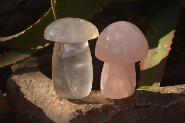 Polished Gemmy Pink Rose Quartz Mushrooms With Asterisms  x 6 From Madagascar