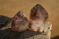 Polished Smokey Amethyst Window Quartz Crystals x 6 From Ankazobe, Madagascar