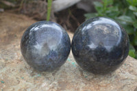 Polished Rare Iolite / Water Sapphire Spheres  x 2 From Madagascar - Toprock Gemstones and Minerals 