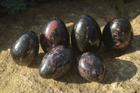 Polished Rhodonite Gemstone Eggs x 6 From Madagascar