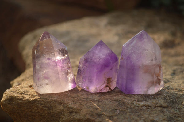 Polished Small Window Amethyst Quartz Points x 12 From Madagascar