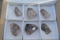 Polished Large Smokey Window Quartz Crystals x 6 From Ankazobe, Madagascar