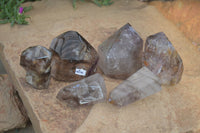 Polished Large Smokey Window Quartz Crystals x 6 From Ankazobe, Madagascar