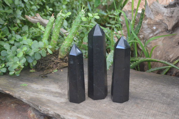 Polished Black Basalt Points  x 3 From Madagascar