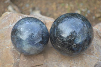 Polished Rare Iolite / Water Sapphire Spheres  x 2 From Madagascar - Toprock Gemstones and Minerals 