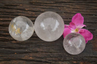 Polished Clear Quartz Crystal Balls With Golden Hematoid & Rainbow Veils  x 3 From Madagascar - TopRock