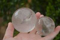 Polished Clear Quartz Crystal Balls With Golden Hematoid & Rainbow Veils  x 3 From Madagascar - TopRock