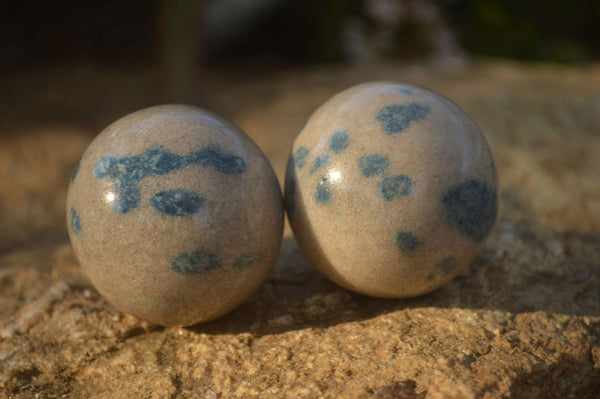 Polished Blue Spotted Spinel Quartz Spheres x 8 From Madagascar