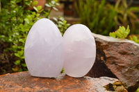 Polished Rare Blue Rose Quartz Standing Free Forms  x 2 From Ambatondrazaka, Madagascar - TopRock