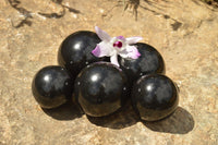 Polished Pitch Black Basalt Spheres  x 5 From Madagascar - TopRock