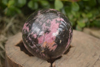 Polished  Pink & Black Rhodonite Spheres x 2 From Madagascar