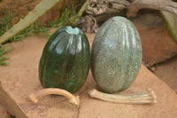 Polished Serpentine & Verdite Pumpkin Carvings x 2 From Zimbabwe