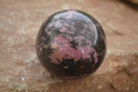 Polished  Pink & Black Rhodonite Spheres x 2 From Madagascar